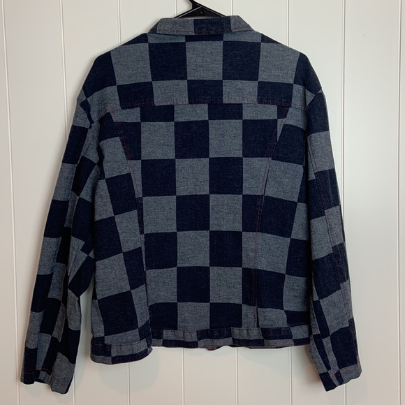 Love USA navy blue checkered Print button up denim shirt - Picture 5 of 6